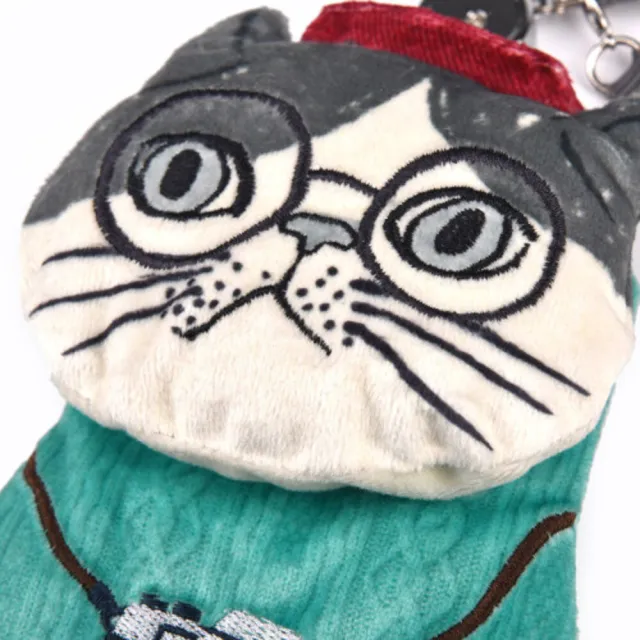 【Kusuguru Japan】雙11 日本眼鏡貓 票卡夾 零錢包 刺繡絨毛立體造型伸縮卷線票卡包 -Animal Mo