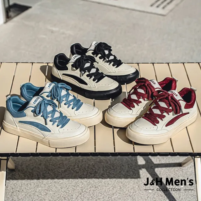 【J&H collection】日常百搭韓系男版板鞋 休閒鞋(黑色/藍色/酒紅色)