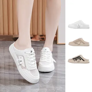 【J&H collection】夏季韓版透氣網面休閒鞋 半拖鞋(黑色/白色/卡其色)