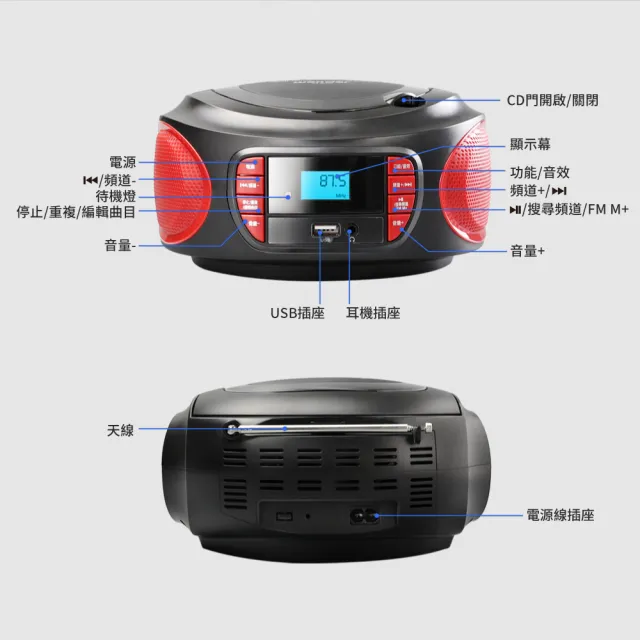 【WONDER 旺德】手提CD立體聲音響 WS-B038U(手提 CD MP3 USB 音響)