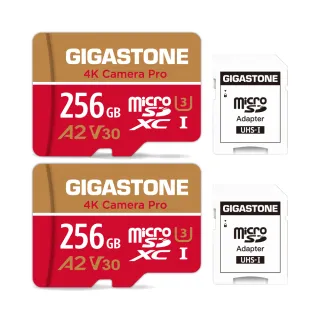 【GIGASTONE 立達】4K Camera Pro microSDXC UHS-Ⅰ U3 A2V30 256GB攝影高速記憶卡-2入組(GoPro/DJI)