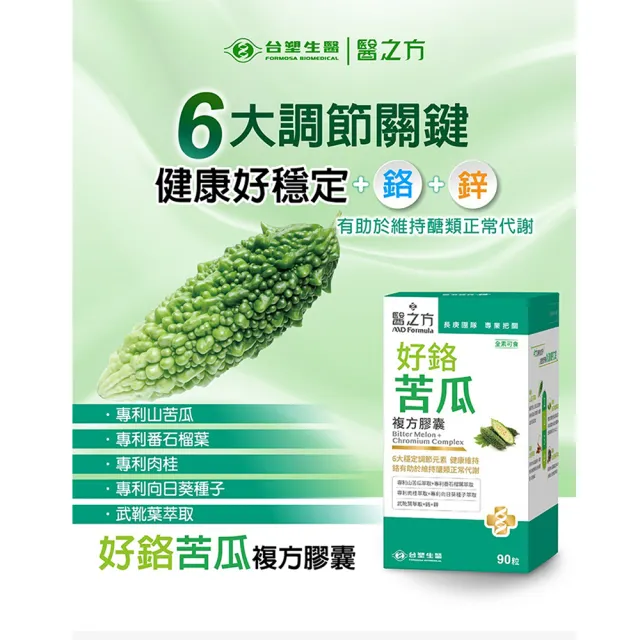 【台塑生醫醫之方】好鉻苦瓜複方膠囊x3瓶(共270粒-李李仁代言-專利山苦瓜.全素.鉻.鋅.新陳代謝.長庚團隊)