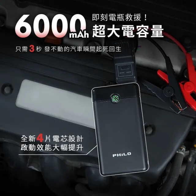 【Philo 飛樂】6000mAh 汽機車 救車行動電源 PM50(汽車電瓶/救車電源/汽車接電/啟動電源/行動救援/電霸)
