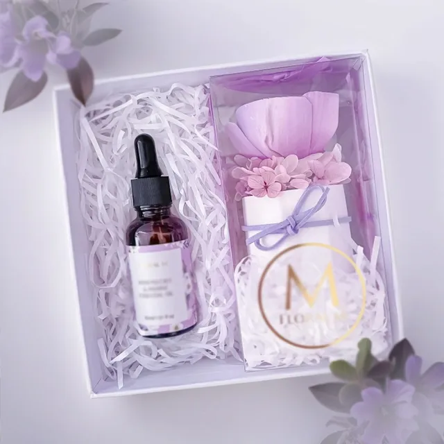 【Floral M】法式小野玫香氛擴香花禮盒 含30ml品牌香氛油(居家香氛/香水精油/香氛擴香花/擴香禮物/送禮)