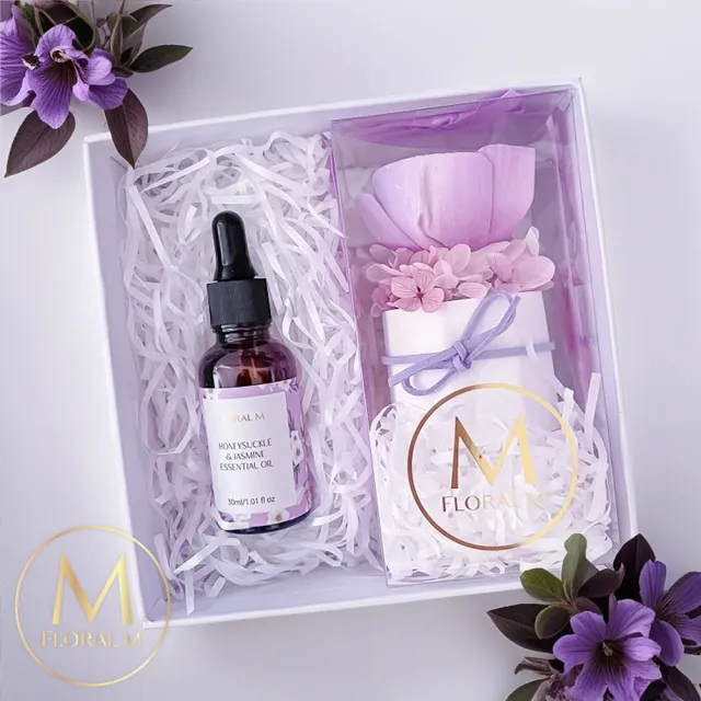 【Floral M】法式小野玫香氛擴香花禮盒 含30ml品牌香氛油(居家香氛/香水精油/香氛擴香花/擴香禮物/送禮)(其他規格)
