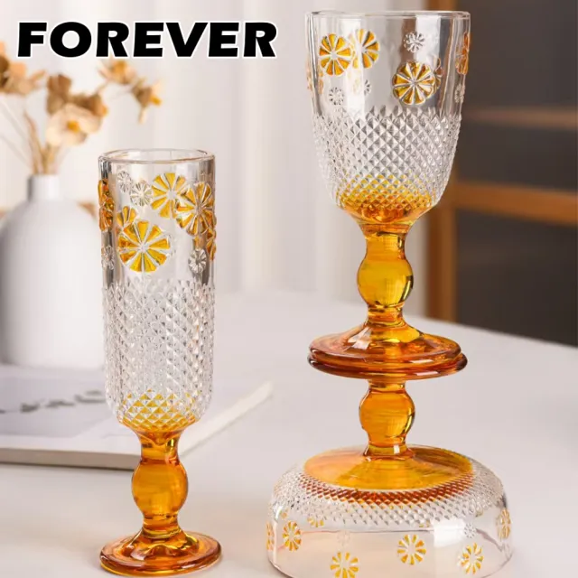 【日本FOREVER】夏日蜜橙香檳杯/雕花香檳杯180ML(6入組)