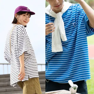 【plain-me】男女款 小P社長條紋TEE PLN0031-241(短袖上衣 短TEE 休閒上衣 基本款 百搭 寬鬆)