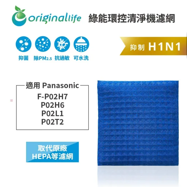 【OriginalLife】長效可水洗★ 超淨化空氣清淨機濾網(適用Panasonic：F-P02H7、P02H6、P02L1、P02T2)