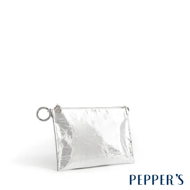 【PEPPER’S】雙11 CUBE 真皮信封金屬鍊條包 - 太空銀/簡約黑(真皮包包 鍊條包 金屬爆裂紋 女包