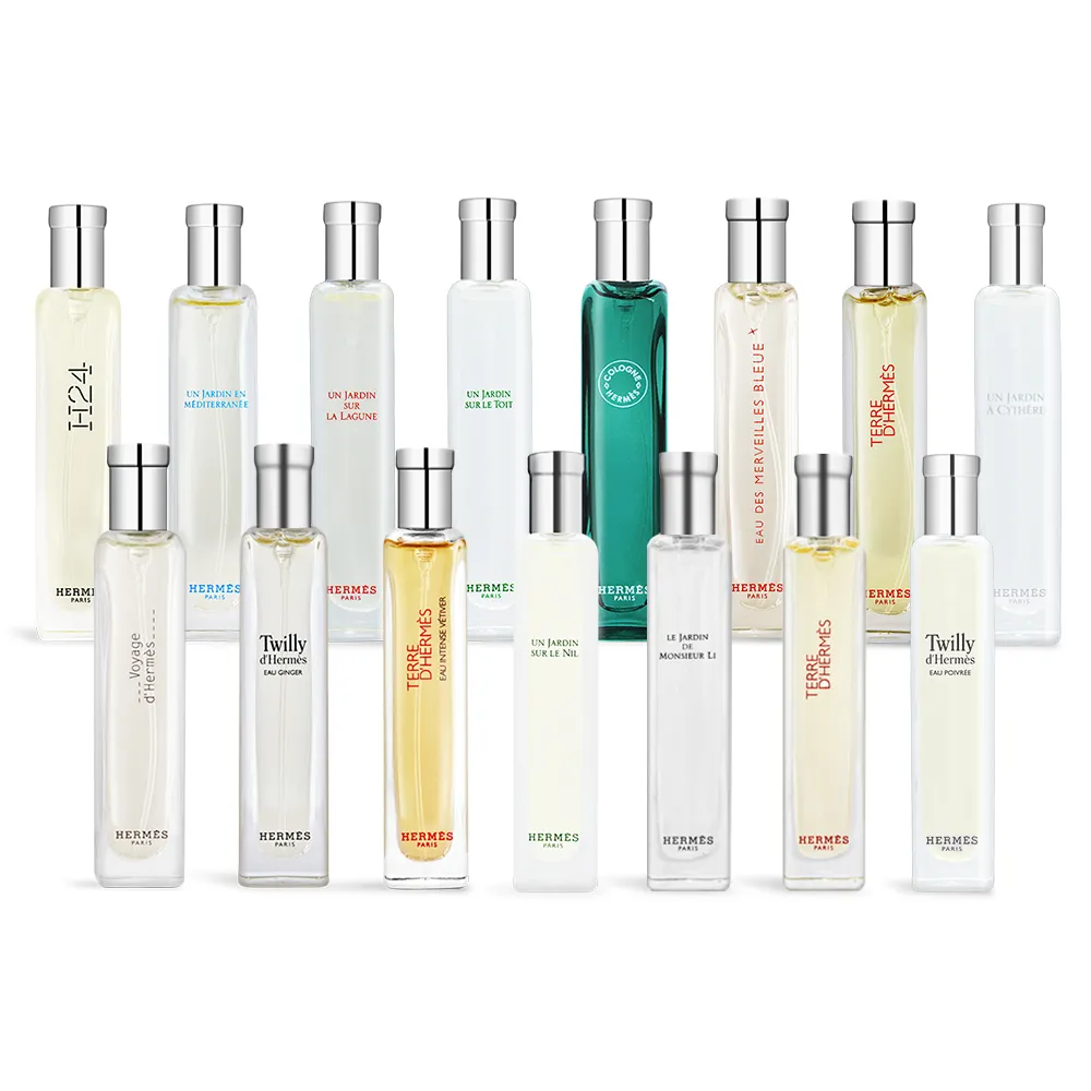 【Hermes 愛馬仕】淡香精/淡香水15ml-多款可選-附布套或盒裝(絲巾甜薑/潟湖花園/屋頂花園/大地)