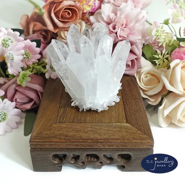 【D.S. jewellery 德山珠寶】消磁淨化水晶天然白水晶簇附雞翅木座(飾品母親節/交換禮物水晶手鍊CE476)