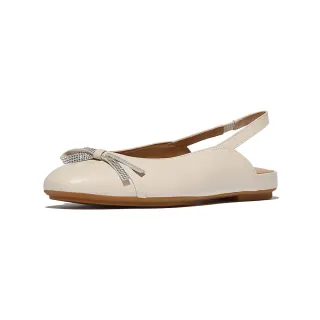 【FitFlop】DELICATO 水鑽蝴蝶結皮革露跟平底鞋-女(米色)