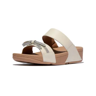 【FitFlop】LULU 水鑽蝴蝶結皮革涼鞋-女(米色)