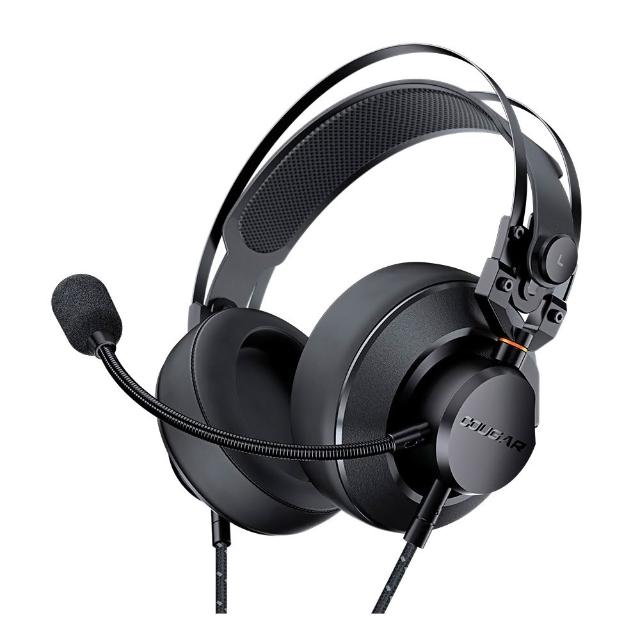 COUGAR 美洲獅 VM410 全罩式電競耳機，採用 53mm 石墨烯振膜喇叭，提供專業級音質體驗。9.7mm 降噪麥克風提升收音清晰度，配備四極轉三極轉接線，增加相容性。線上音量控制與麥克風靜音切換方便操作，減少串音訊號傳輸。整合性音腔與頻率增強設計，搭配可替換透氣織布耳罩，適合長時間電競使用，帶來舒適與沉浸式遊戲音效。