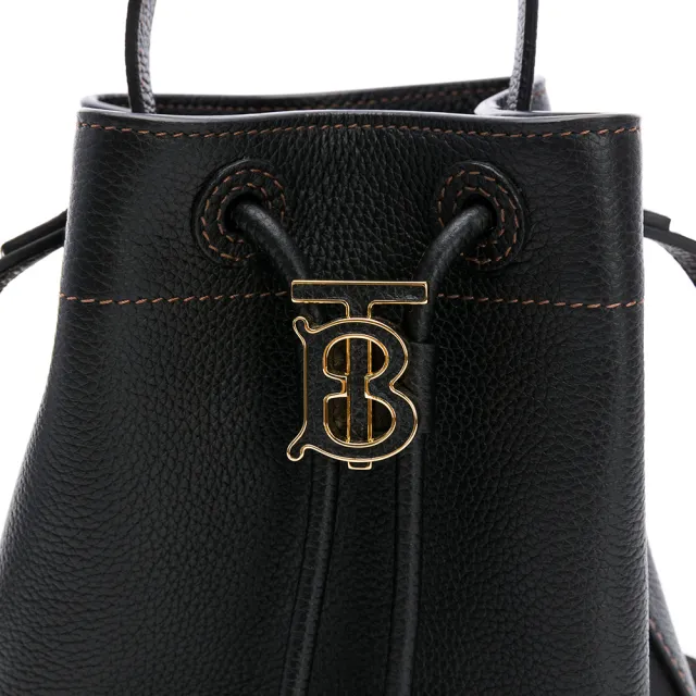 【BURBERRY 巴寶莉】Mini TB 束口 水桶包(黑)