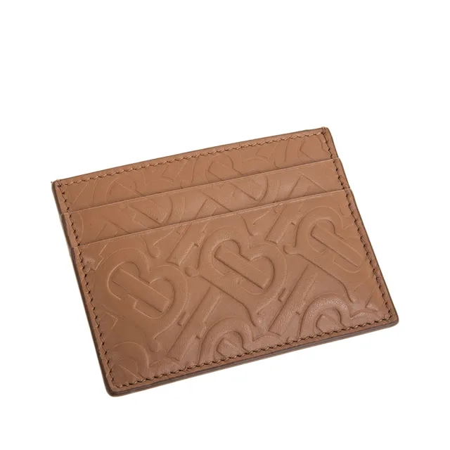 【BURBERRY 巴寶莉】經典Monogram TB 字母壓紋小牛皮卡片夾(棕色)