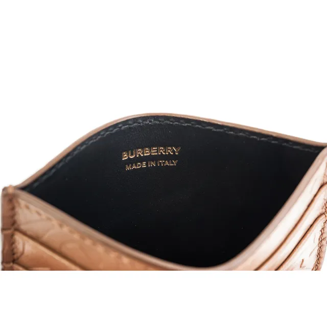 【BURBERRY 巴寶莉】經典Monogram TB 字母壓紋小牛皮卡片夾(棕色)