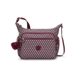 【KIPLING官方旗艦館】『牛角包』酒紅K字印花多袋實用側背包-GABBIE