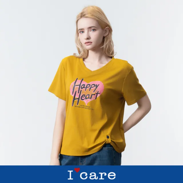 【I’Care 依卡】現貨-愛心 Happy Heart T恤 - 2色（F）｜女短袖T恤 女休閒上衣 女T恤(607-13101)