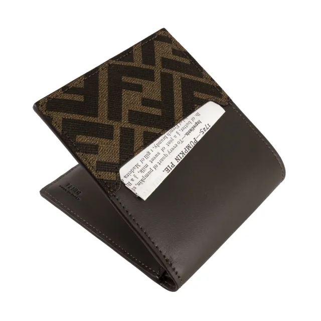【FENDI 芬迪】銀色FF Logo 皮革拼接塗層帆布對開8卡短夾(綠色/棕色)