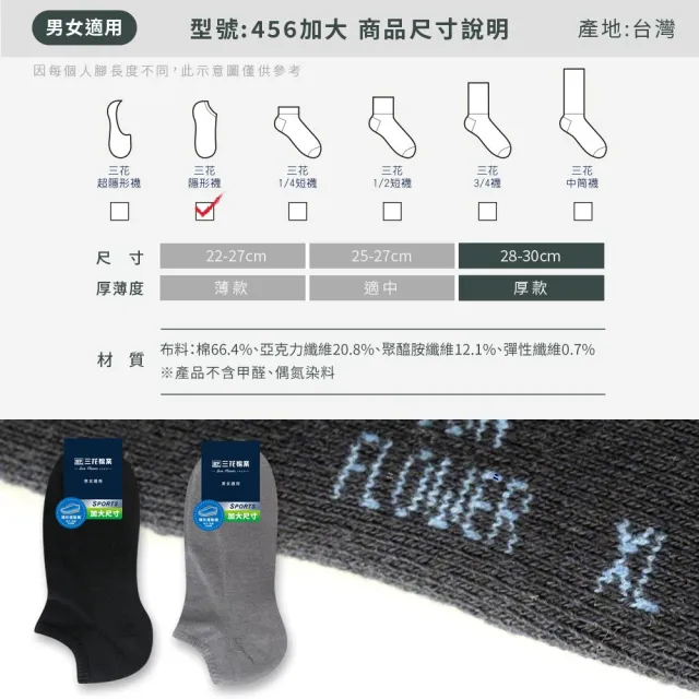 【Sun Flower三花】12雙組 加大襪_隱形襪/隱形運動襪(襪子.大尺碼襪)