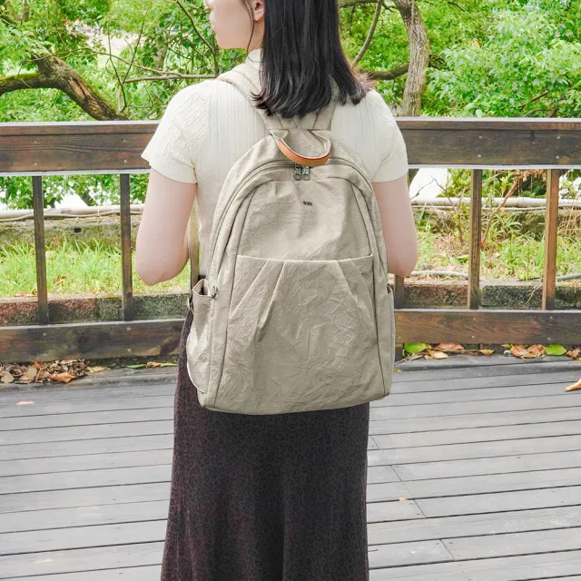 【OMC】雙11 輕盈紙感甜美系休閒旅行後背包33571(大款淺杏色)