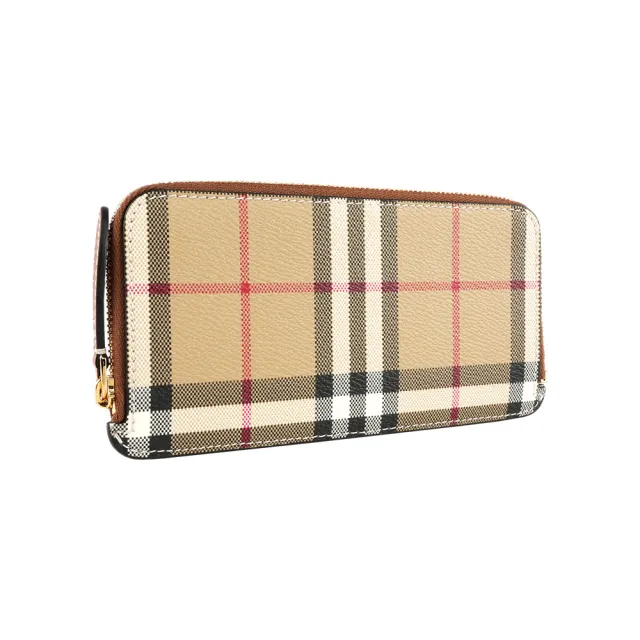 【BURBERRY 巴寶莉】格紋簡易窄款拉鍊長夾(經典米色)