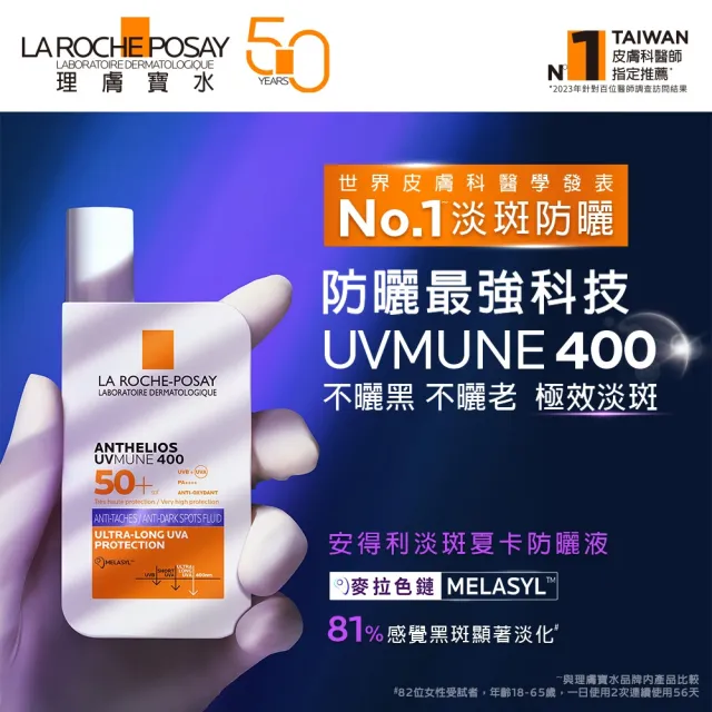 【理膚寶水】搶先上市雙入組★安得利淡斑淨亮極效夏卡防曬液 50ml(MELA夏卡)