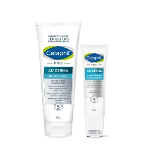 【Cetaphil 舒特膚】官方直營 AD益膚康瞬效舒敏凝膠59ml+AD益膚康修護滋養乳霜 227ml