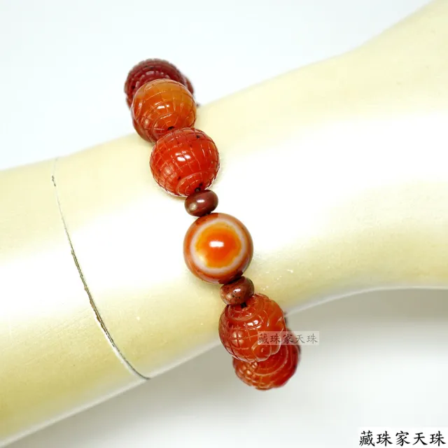 【藏珠家】精品15mm紅玉髓佛頭天珠手鍊