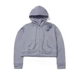 【MARDI MERCREDI】拉鍊短版連帽上衣 灰色 玫瑰 CROPPED HOODY ZIP UP ROSE