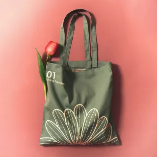 【MARDI MERCREDI】印花帆布袋 綠色 經典小雛菊 白花 純棉 CANVAS BAG FLOWER