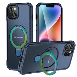 【Bill Case】戰神鎧甲 iPhone 14 Plus 多功磁吸指環支架高規保護殼-極光綻藍(酷帥有型 多功合一 全面保護)