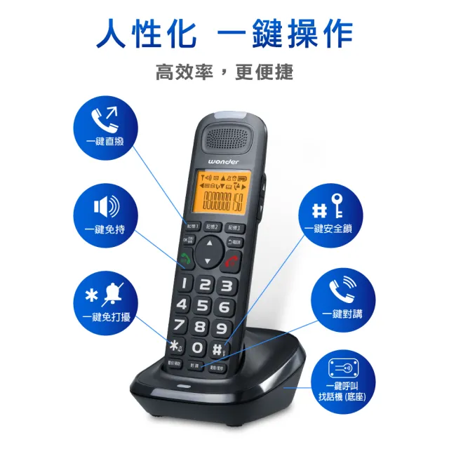 【WONDER 旺德】一鍵增音無線DECT電話機 WT-D09(無線電話)