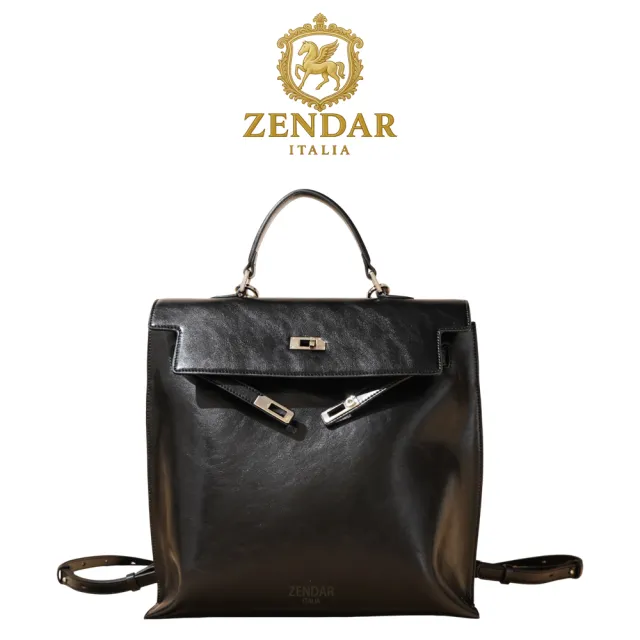【ZENDAR】限量1折 頂級小牛皮手提包肩背包後背包 維多利亞系列 全新專櫃展示品(金剛黑)