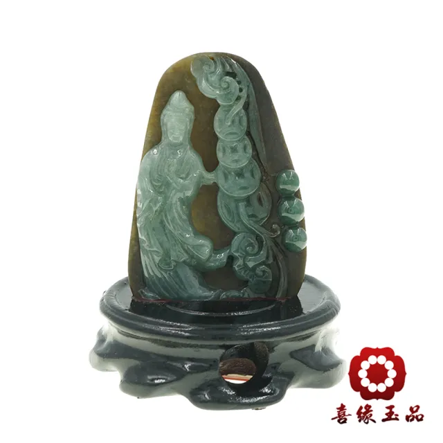 【喜緣玉品】觀音 天然翡翠A貨 玉觀音 黃翡 錢滾錢 風水擺設 擺件-僅此一品(開運風水)(直)