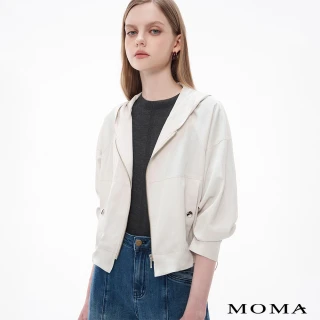 【MOMA】簡約 M+ 絲滑仿蠶絲光澤連帽外套(米白色)