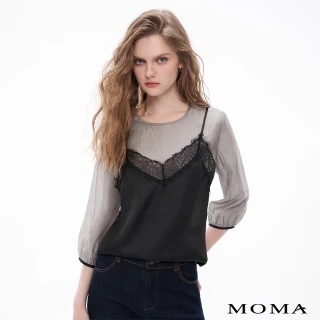 【MOMA】維密萊賽爾七分泡泡袖假兩件式上衣(灰色)