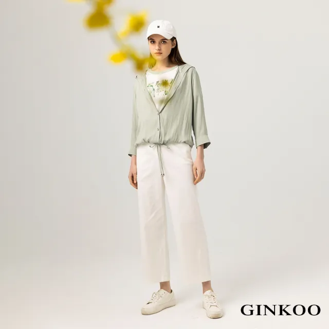 【GINKOO 俊克】後口袋織帶直筒褲
