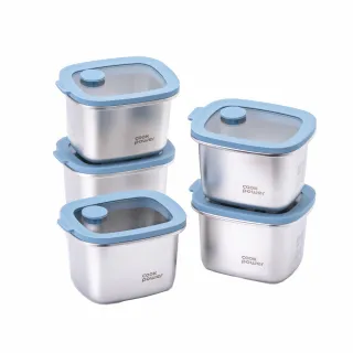 【CookPower 鍋寶】匠造2代鮮盾pro可微波不鏽鋼保鮮盒優格5件組(上蓋可微波)