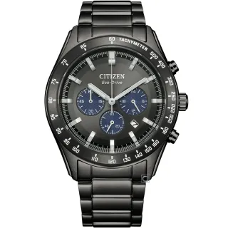 【CITIZEN 星辰】賽車風格 光動能 三眼計時手錶 43MM 黑 新年禮物 交換禮物(CA4677-50H)
