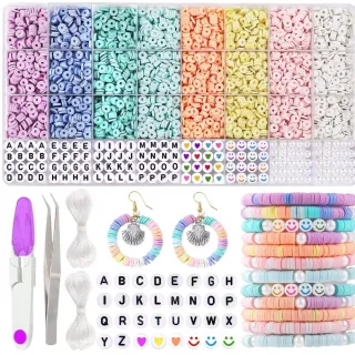 【友誼手鍊】4000顆軟陶片字母串珠配件套組(DIY 字母珠 手串 手鍊 手機鍊 散珠 手做 親子 手環 飾品)