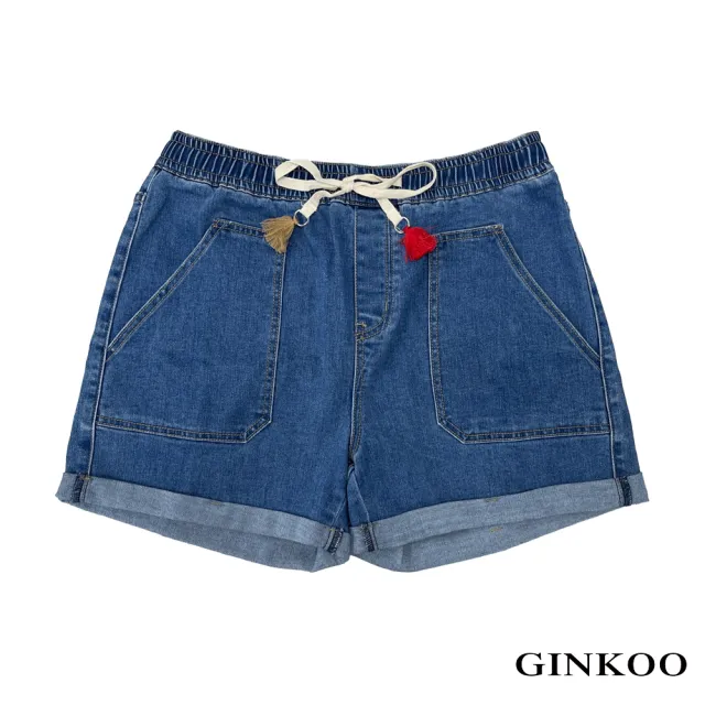 【GINKOO 俊克】流蘇綁帶牛仔短褲