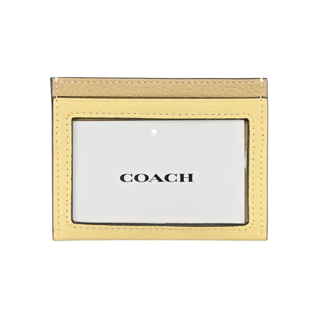 【COACH】荔枝紋皮革雙面名片/票卡夾(檸檬圖印/月光黃)