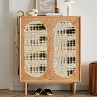 【hoi! 好好生活】YW覓藤橡木實木拱門藤編雙門鞋櫃0.8M 原木色 Y49L12