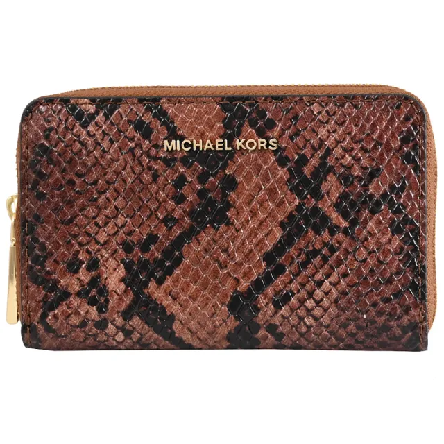 【Michael Kors】金屬LOGO蛇紋皮革信用卡證件名片零錢包(深咖)