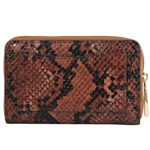 【Michael Kors】金屬LOGO蛇紋皮革信用卡證件名片零錢包(深咖)