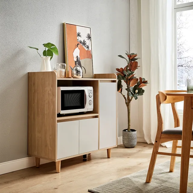 【hoi! 好好生活】Linsy北歐風百搭餐邊櫃0.9M 原木+白色 LS187