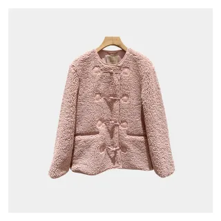 【JESSICA】出清品 百搭保暖復古盤扣毛毛外套235C03（粉）