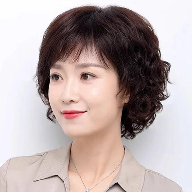 【LEESA】假髮\短髮假髮\真髮假髮\短捲髮\媽媽頭\整頂假髮\真人髮絲\增髮量